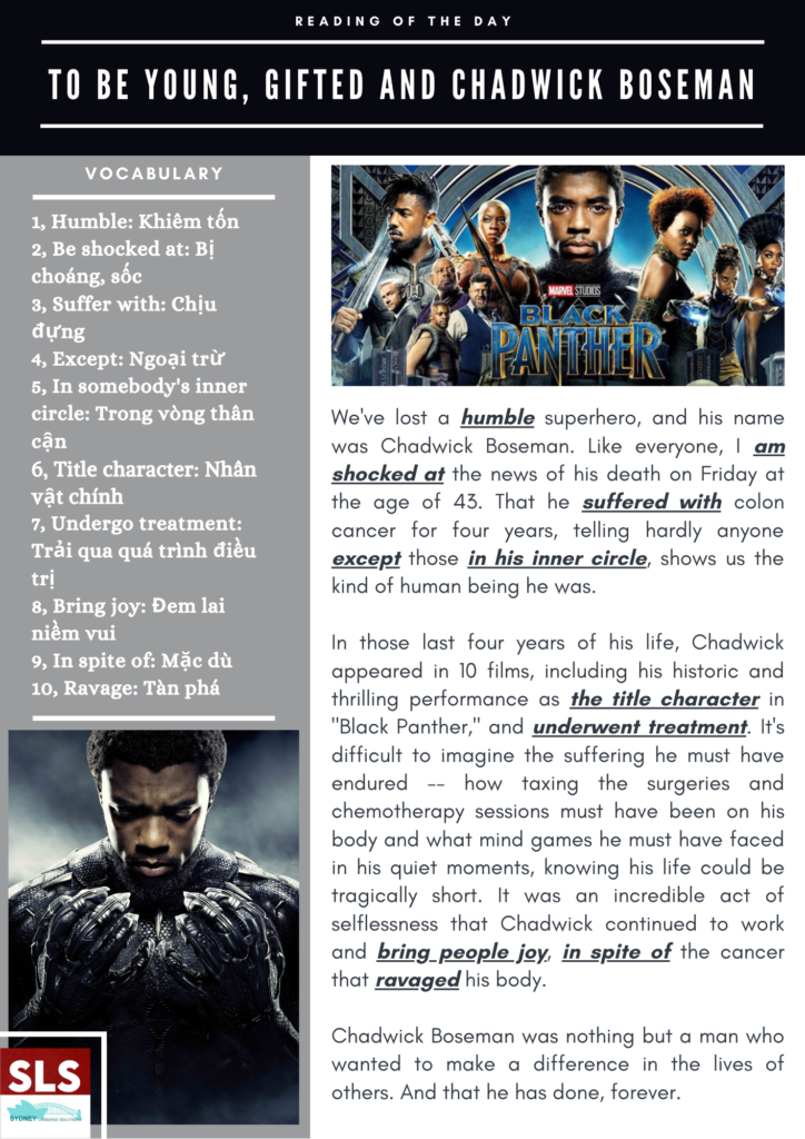 Học IELTS reading and vocabulary qua bài báo "To be young, talented and Chadwick Boseman"